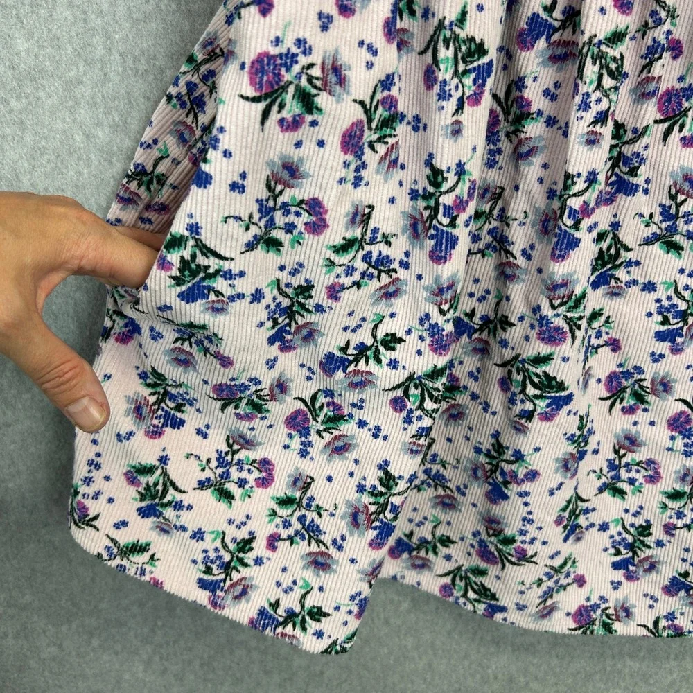 Free People Large Babydoll Top Pink Gaia Corduroy Floral Puff Sleeve Velvet Bow